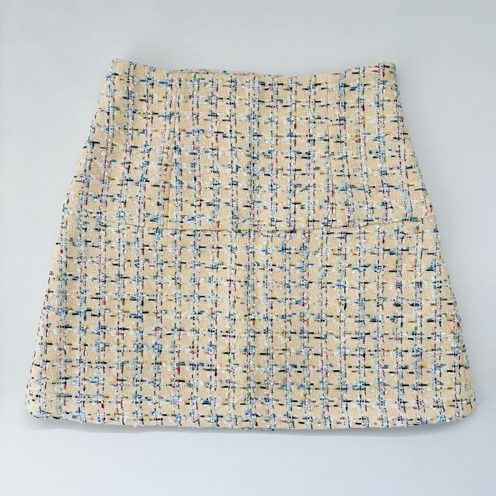 LACEMADE Yellow Tweed Mini Skirt with Teal Trim - Picture 3 of 7